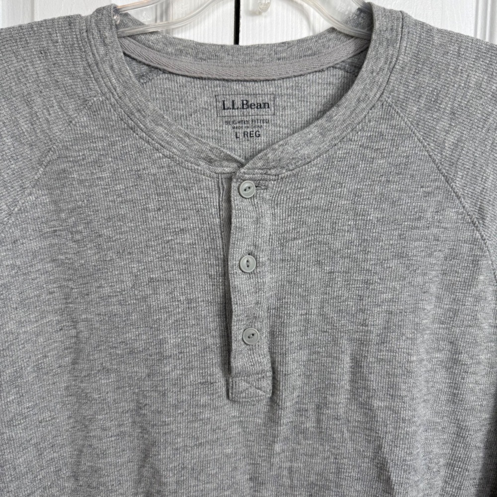 L.L. Bean Waffle Knit Henley Large Gray Minimalist Gorpcore Thermal Shirt